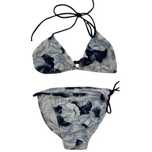 Vintage Pan Dulce Gray Scale Floral Black White Bikini Bathing Suit 11/12
